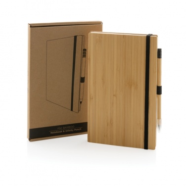 Logo trade promotional gift photo of: Bamboo notebook and infinity pencil set