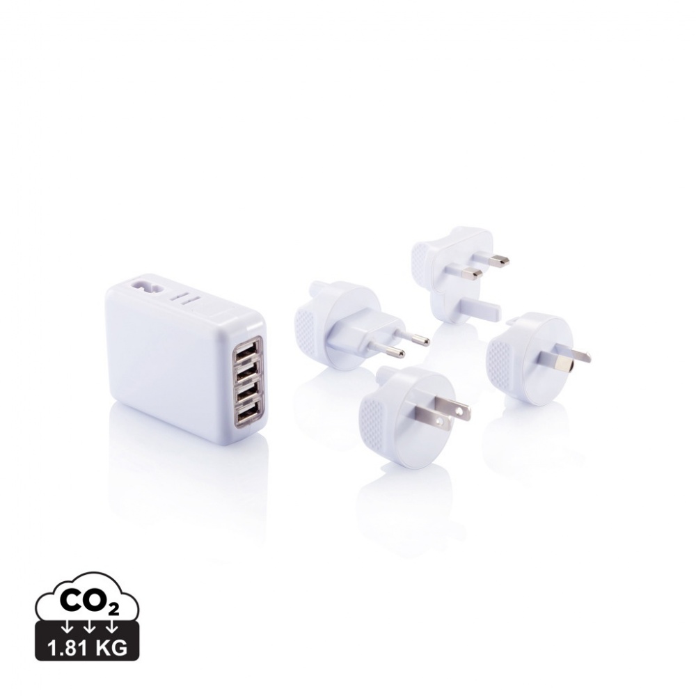 Logo trade promotional giveaways image of: Travel plug with 4 USB ports