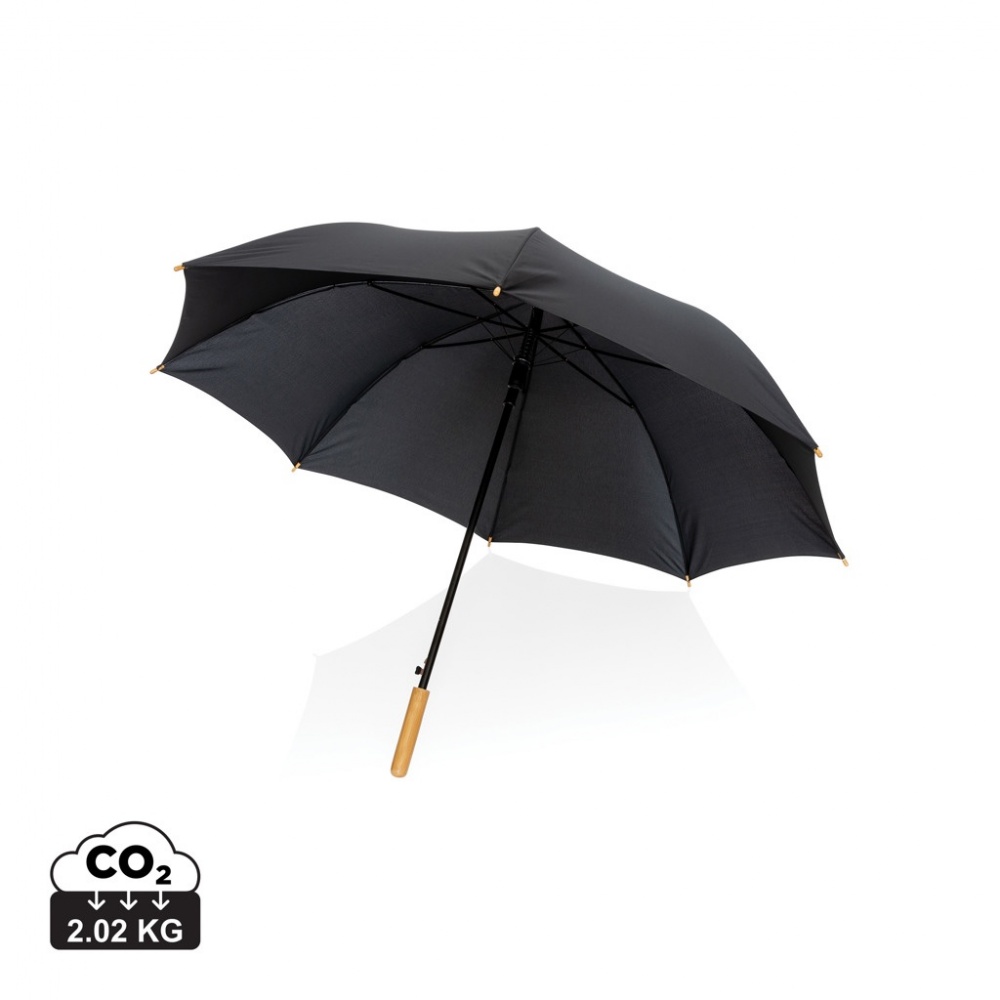 Logotrade corporate gift image of: 27" Impact AWARE™ RPET 190T auto open bamboo umbrella