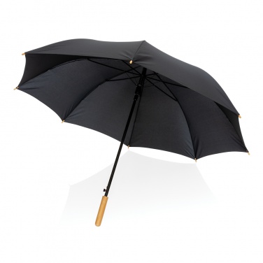 Logo trade promotional giveaways image of: 27" Impact AWARE™ RPET 190T auto open bamboo umbrella