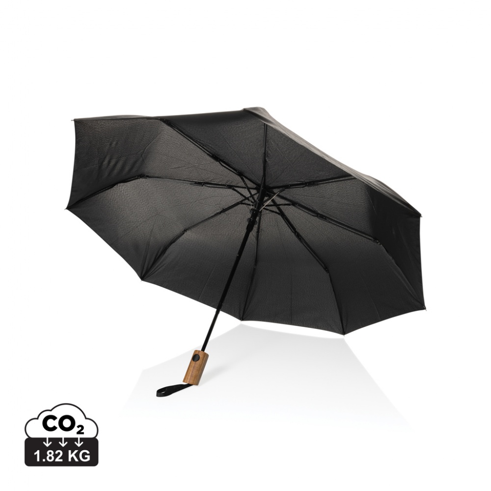 Logotrade promotional gift image of: Kaycey 21" AWARE™ RPET Acacia wood mini auto open umbrella