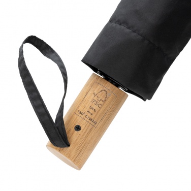 Logotrade promotional merchandise picture of: Kaycey 21" AWARE™ RPET Acacia wood mini auto open umbrella