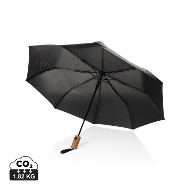 Logo trade corporate gift photo of: Kaycey 21" AWARE™ RPET Acacia wood mini auto open umbrella