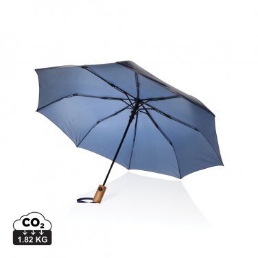 Logo trade advertising products image of: Kaycey 21" AWARE™ RPET Acacia wood mini auto open umbrella