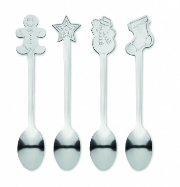 Logo trade business gifts image of: Set of 4 Christmas tea spoon