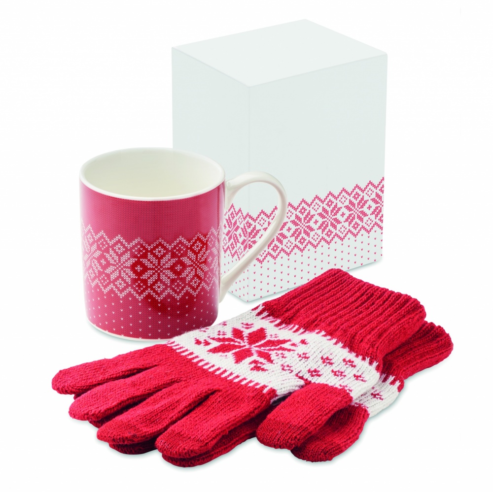 Logo trade corporate gifts image of: Winter gift mug and gloves set