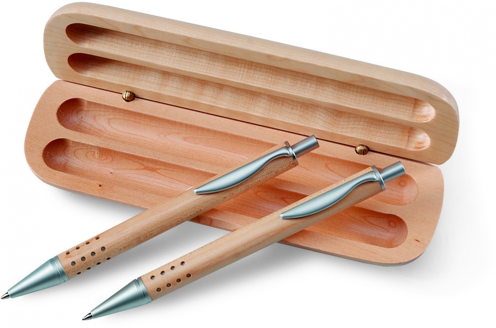 Logo trade promotional giveaways image of: Pen gift set in wooden box