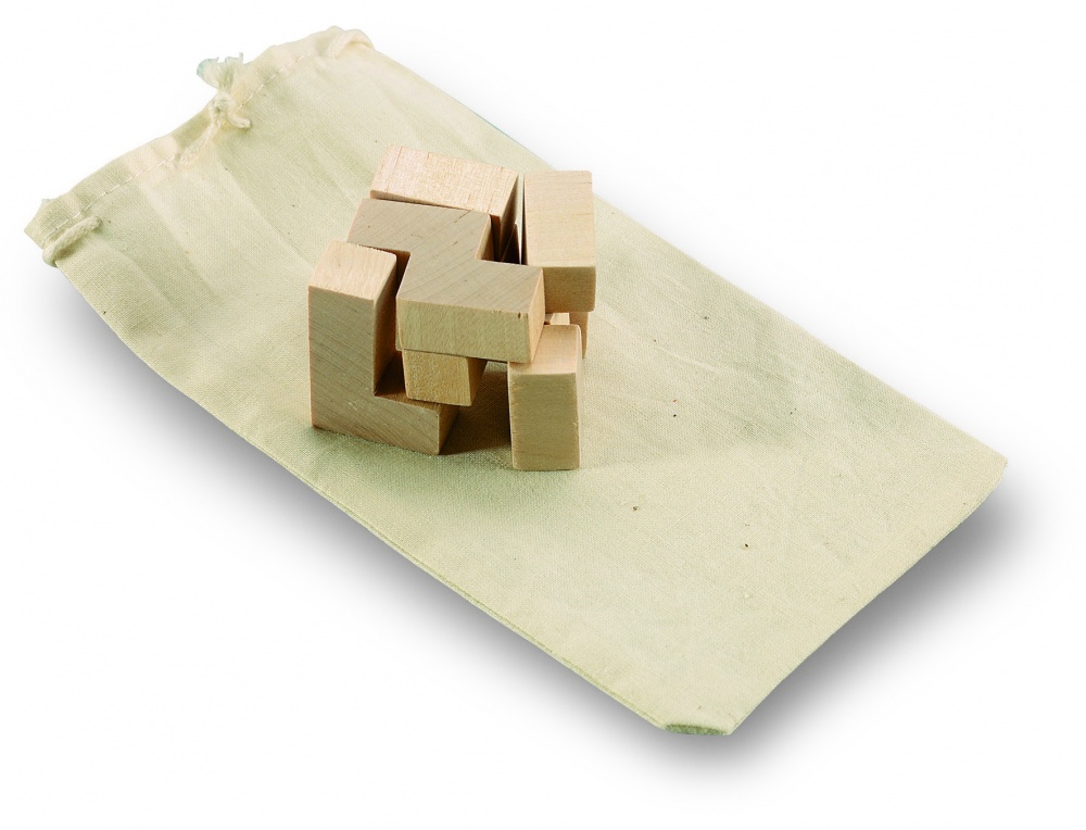 Logo trade promotional items image of: Wooden puzzle in cotton pouch