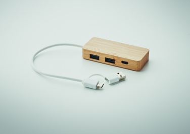 Logo trade advertising products image of: Bamboo USB 3 ports hub