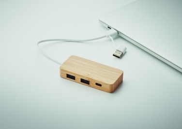 Logo trade promotional products picture of: Bamboo USB 3 ports hub