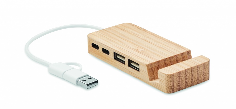 Logotrade promotional products photo of: Bamboo USB 4 ports hub