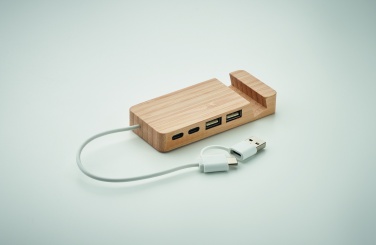 Logo trade advertising products image of: Bamboo USB 4 ports hub