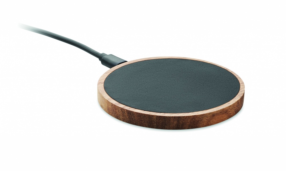 Logo trade corporate gifts image of: Wireless charger in acacia 15W