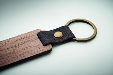 Logo trade promotional products image of: Key ring in walnut and PU Kokkola