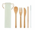 Bamboo cutlery with straw, Beige