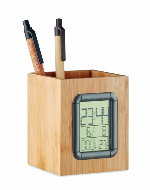 Logo trade promotional giveaway photo of: Bamboo pen holder and LCD clock