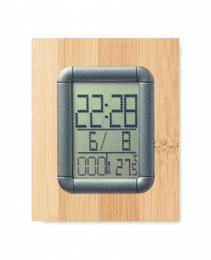 Logo trade corporate gifts picture of: Bamboo pen holder and LCD clock