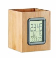 Bamboo pen holder and LCD clock, Wood