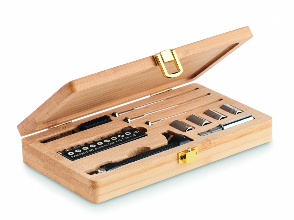 Logo trade corporate gift photo of: 21 pcs tool set in bamboo case