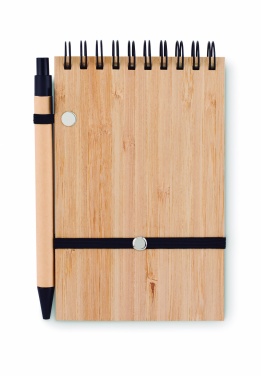 Logo trade promotional giveaway photo of: A6 bamboo notepad with pen SONORABAM