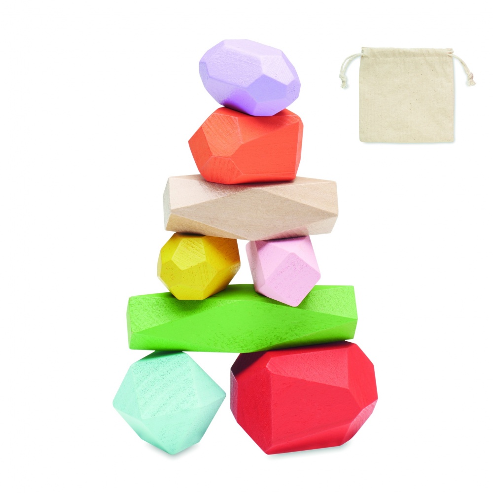 Logo trade promotional merchandise picture of: 8 stacking wood rocks in pouch