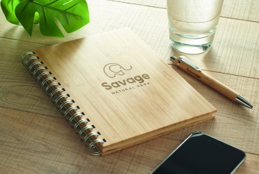 Logo trade promotional merchandise image of: A5 ring bound Bamboo notebook