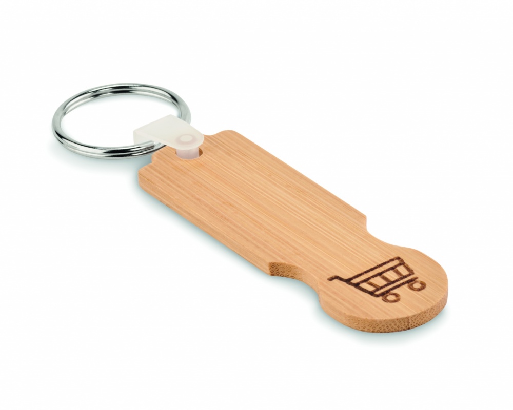 Logo trade corporate gifts picture of: Bamboo euro token key ring Rauma