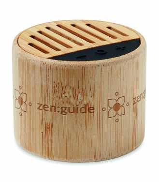 Logotrade promotional product image of: Round bamboo wireless speaker