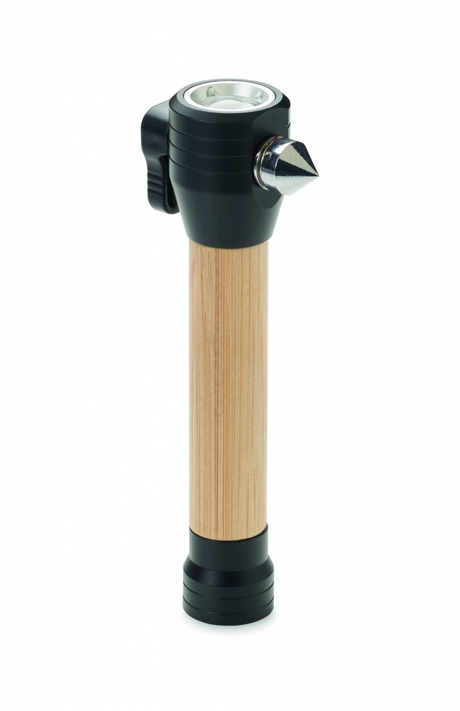 Logo trade corporate gift photo of: 3-in-1 bamboo flashlight with an emergency hammer and seatbelt cutter