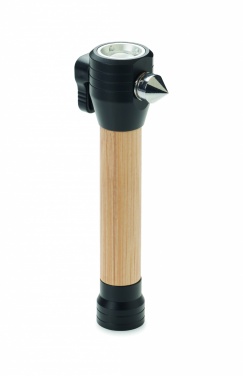 Logo trade business gifts image of: 3-in-1 bamboo flashlight with an emergency hammer and seatbelt cutter