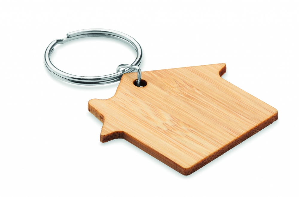 Logotrade advertising product image of: House shaped bamboo key ring Järvenpää