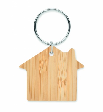 Logo trade advertising products picture of: House shaped bamboo key ring Järvenpää