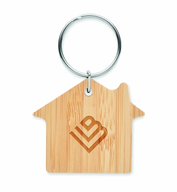 Logo trade corporate gifts picture of: House shaped bamboo key ring Järvenpää