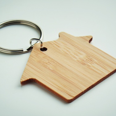 Logo trade promotional items picture of: House shaped bamboo key ring Järvenpää