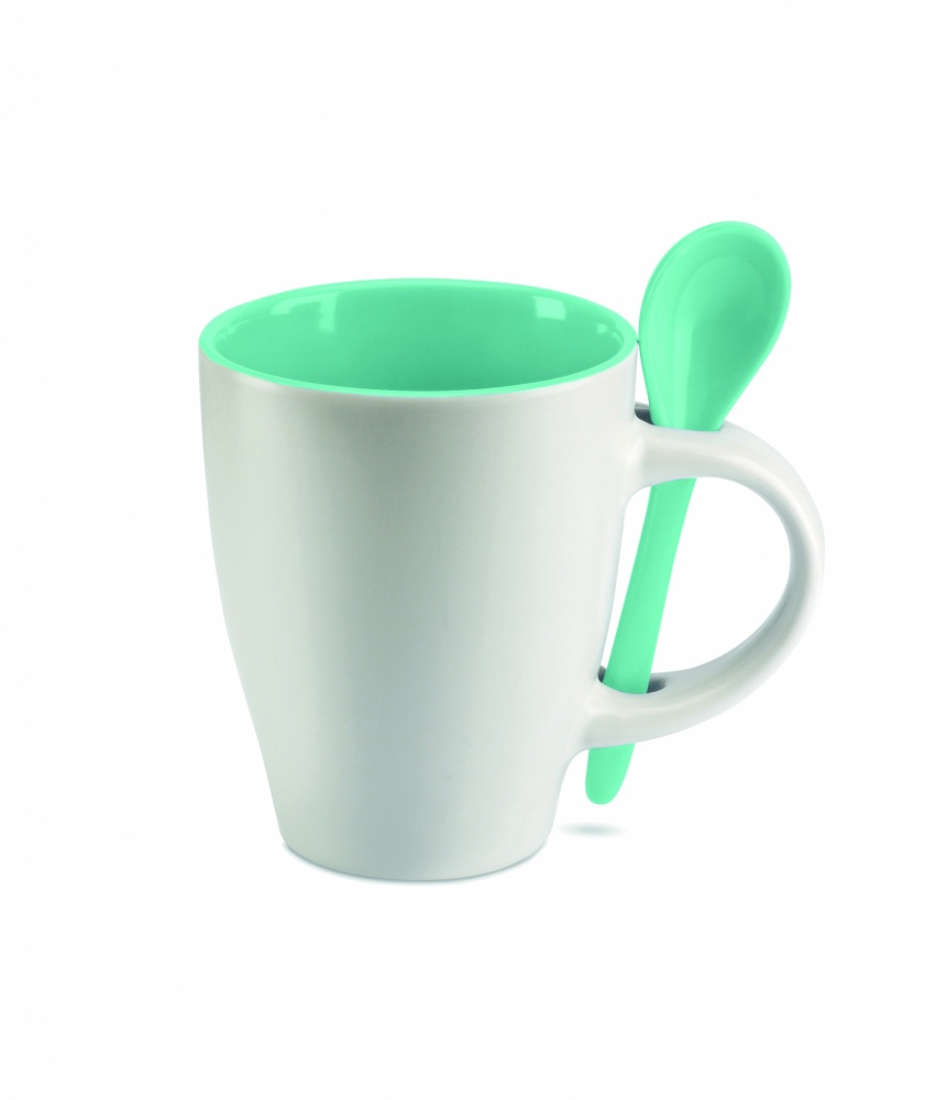 Logo trade promotional products image of: Bicolour mug with spoon 250 ml