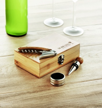 Logo trade corporate gifts image of: Wine set in bamboo box