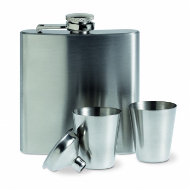 Logo trade promotional giveaways image of: Slim hip flask w 2 cups set