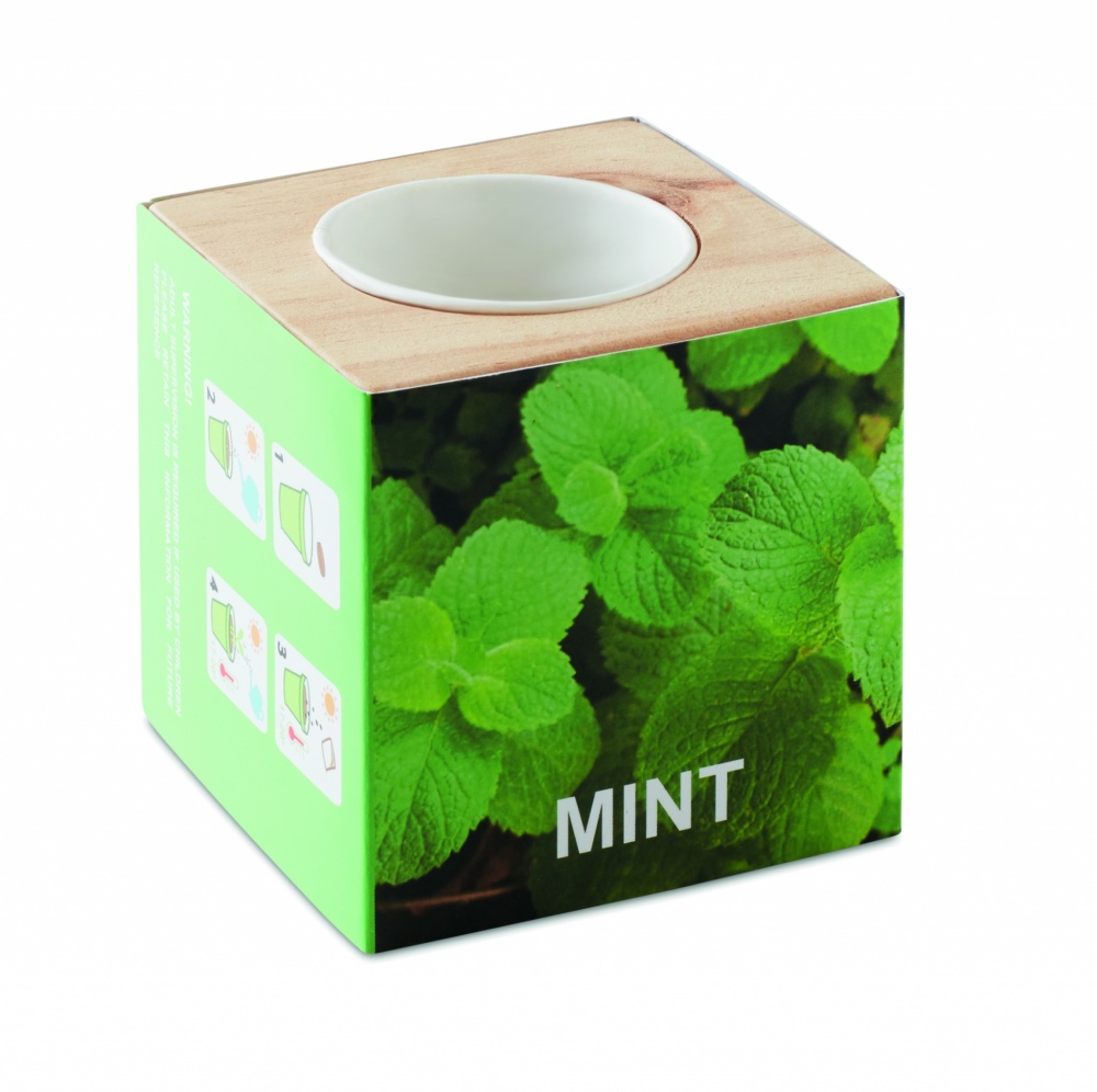 Logo trade advertising product photo of: Herb pot wood "MINT"