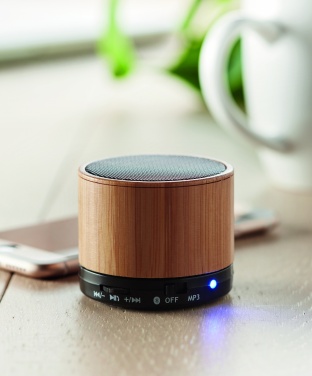 Logo trade promotional gifts picture of: Round Bamboo wireless speaker