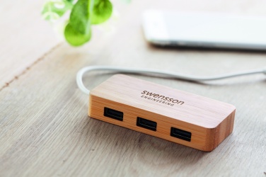 Logotrade promotional product picture of: Bamboo USB 3 ports hub