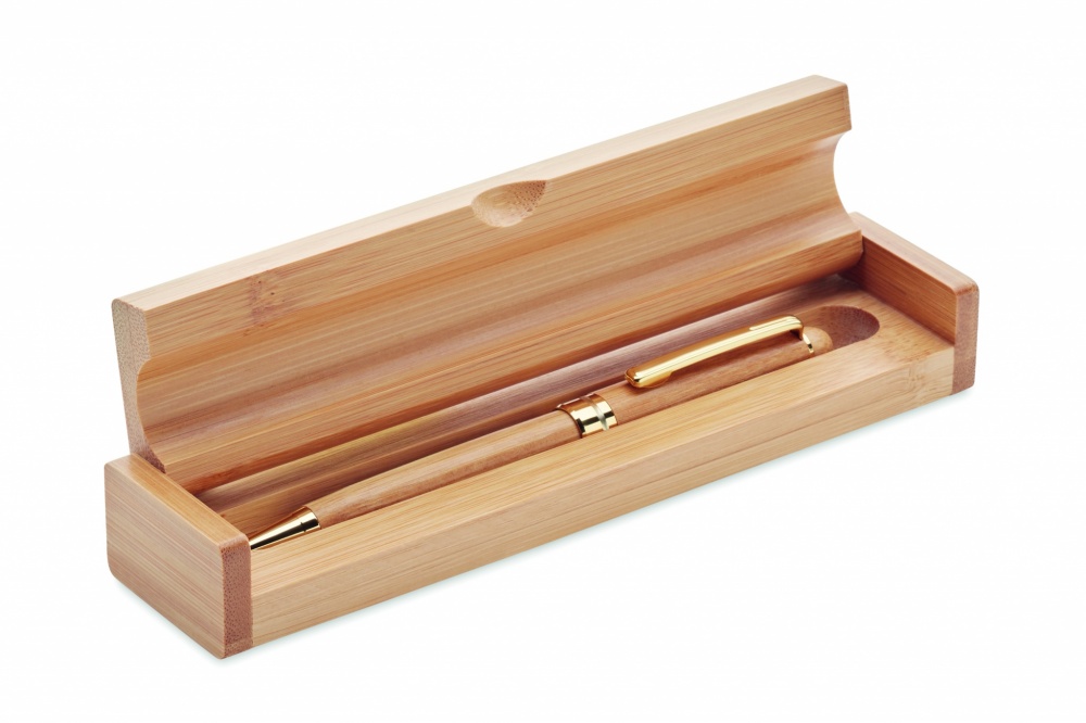 Logo trade promotional gifts image of: Bamboo twist ball pen in box