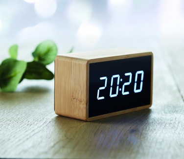 Logo trade advertising products image of: LED alarm clock bamboo casing Düsseldorf