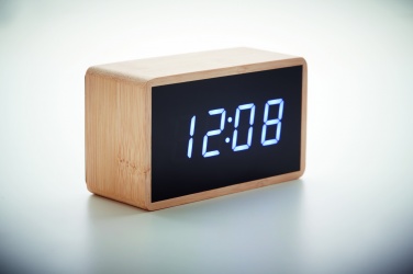 Logo trade promotional merchandise photo of: LED alarm clock bamboo casing Düsseldorf