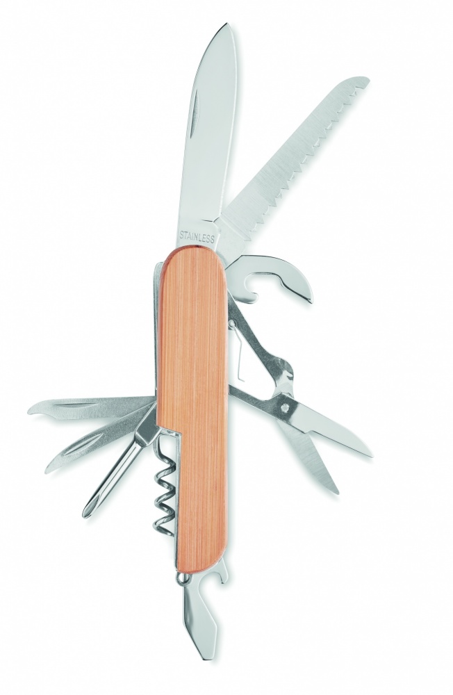 Logo trade business gifts image of: Multi tool pocket knife bamboo