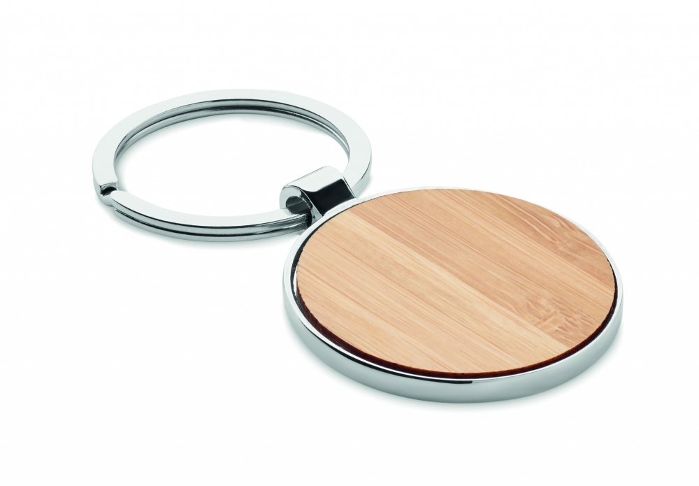 Logo trade promotional gifts picture of: Round key ring metal bamboo Dobele