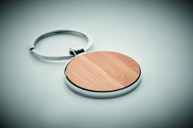 Logo trade promotional merchandise image of: Round key ring metal bamboo