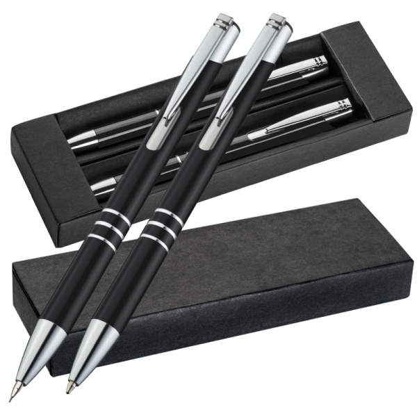 Logo trade promotional giveaways image of: Metal writing set CLAREMONT