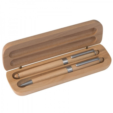 Logo trade promotional merchandise image of: Wooden writing set ballpen and roller INDIANAPOLIS