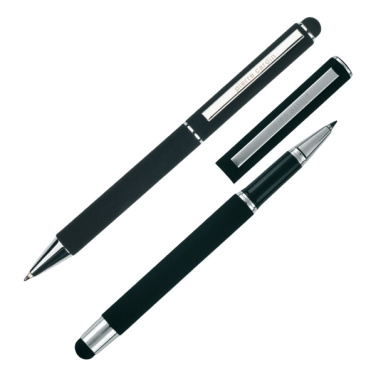 Logo trade promotional gifts image of: Writing set ballpoint pen & roller soft touch CLAUDIE