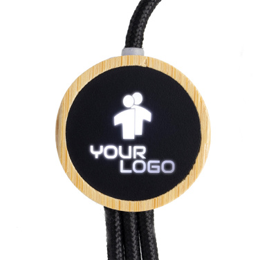 Logo trade promotional items image of: 3-in-1 cable with elighted logo in a wooden casing, LH-ZMU06